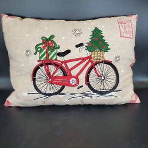 Set of 2 Christmas Bicycle Pillows Holiday Farmhouse Winter Decor